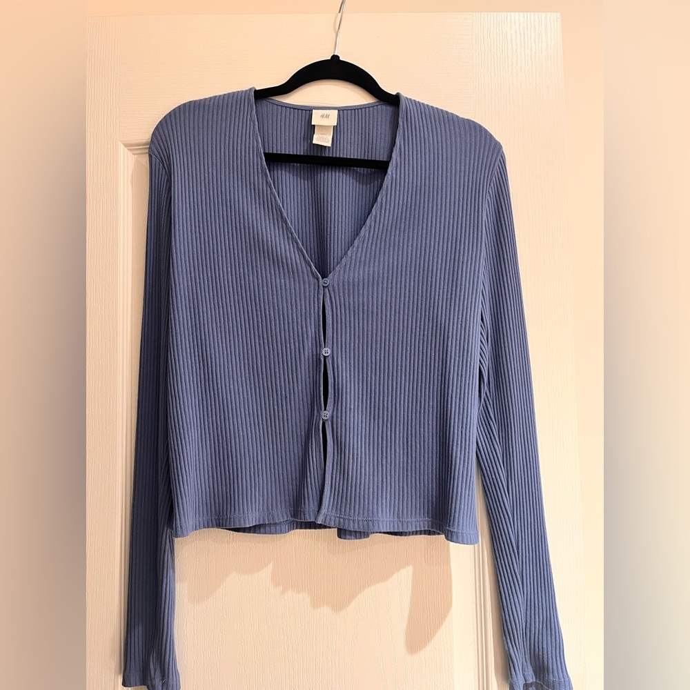 H&M Dusty Blue Button-Up Ribbed Cardigan